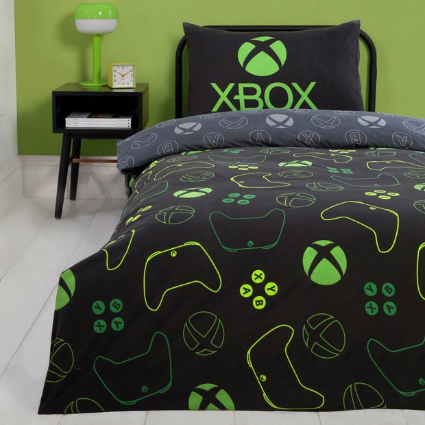 Xbox black bedding set with green logo single duvet cover (British brand)