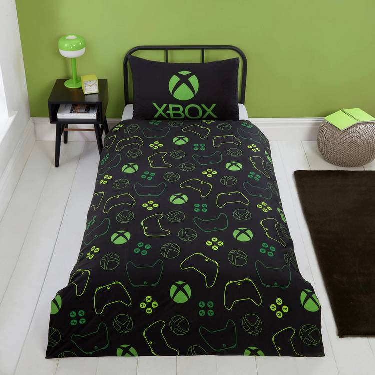 Xbox black bedding set with green logo single duvet cover (British brand)
