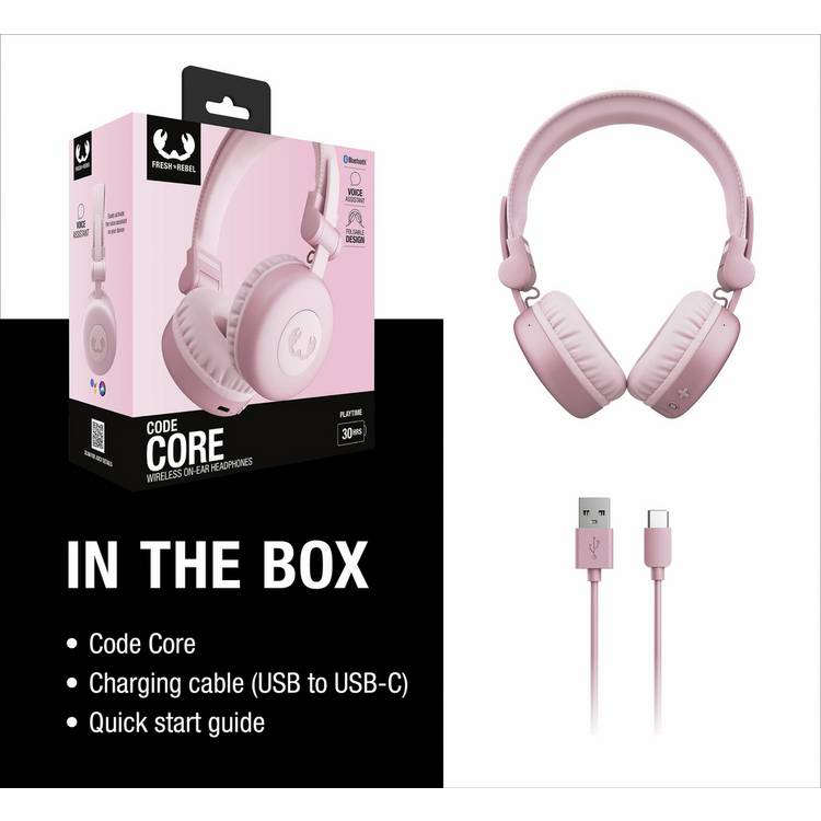 Fresh 'n Rebel Code Core on-ear wireless headphones pink, imported from the UK