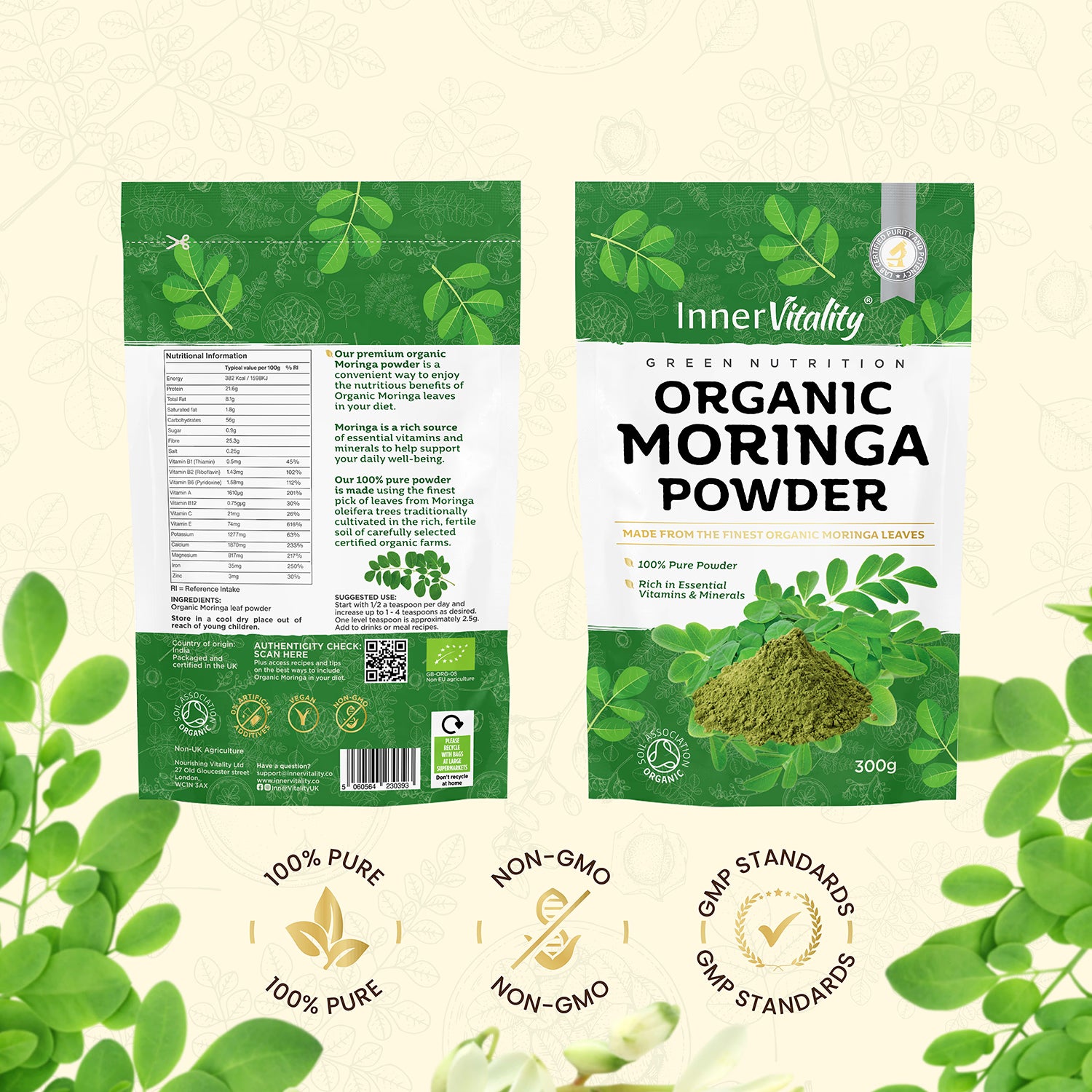 Inner Vitality organic moringa powder 300g (British brand)