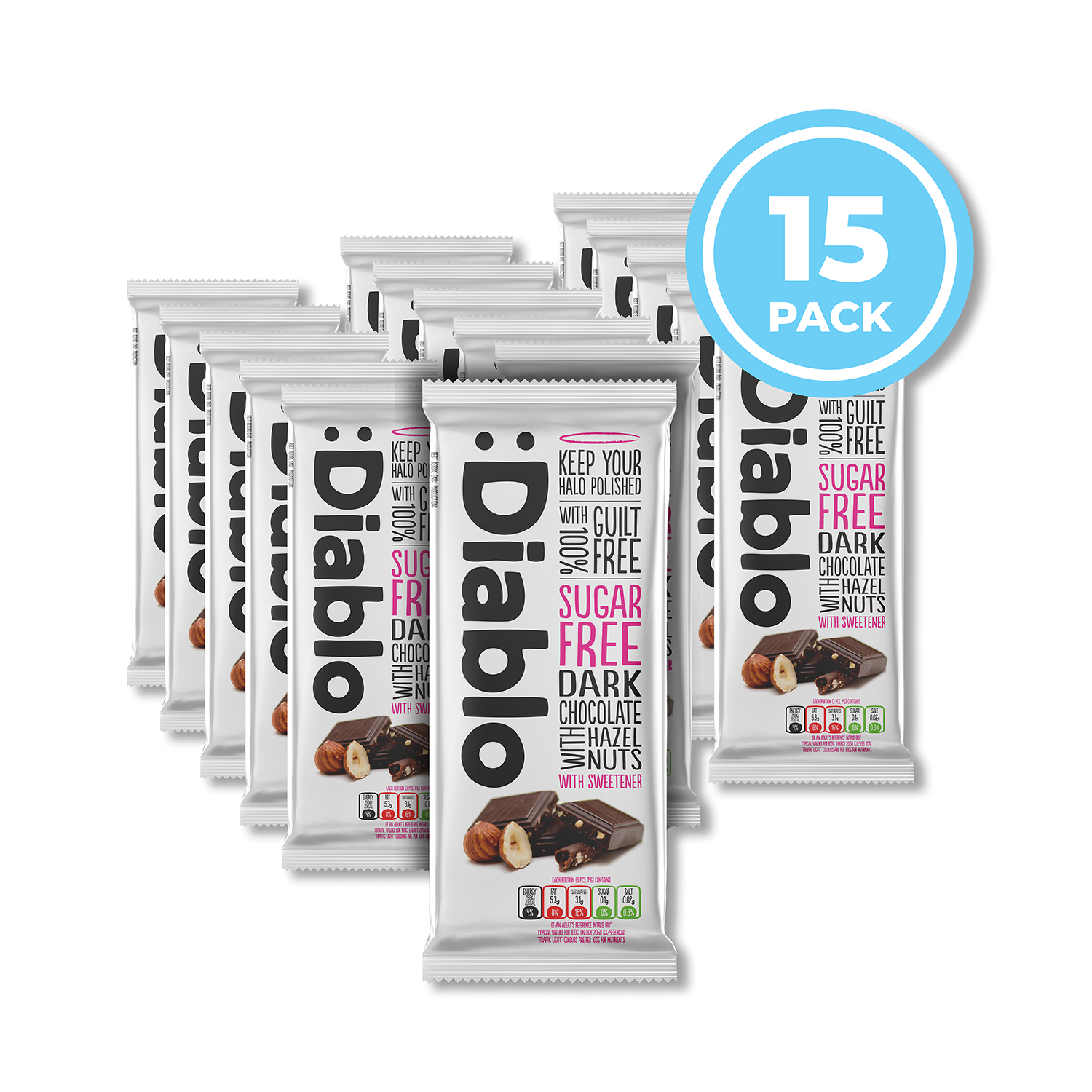Diablo sugar-free dark chocolate bar with hazelnuts 85g, UK version