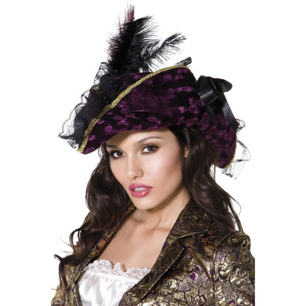 Fever Marauding Pirate Hat purple feathers ribbon (British brand)