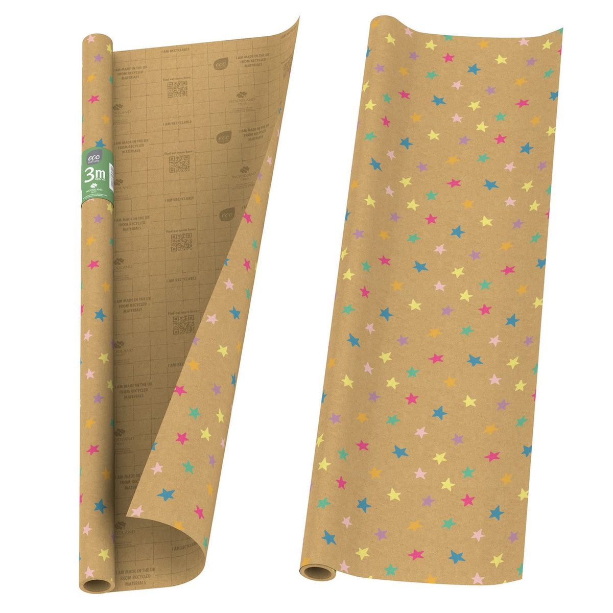 Eco Nature stars wrapping paper set pack of 2, imported from the UK