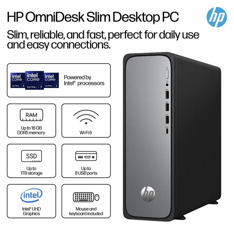 HP Desktop Tower Intel Core i5 8GB 512GB, UK version