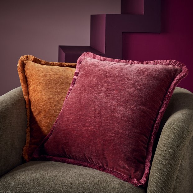 Habitat fringed chenille cushion burgundy 50x50cm (British brand)