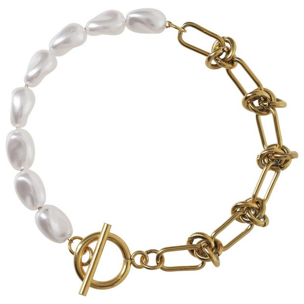 Liars & Lovers gold faux pearl bracelet 19cm, UK version