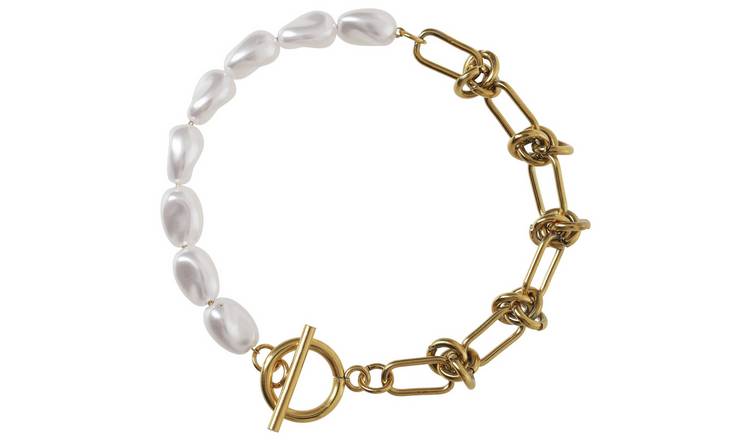 Liars & Lovers gold faux pearl bracelet 19cm, UK version