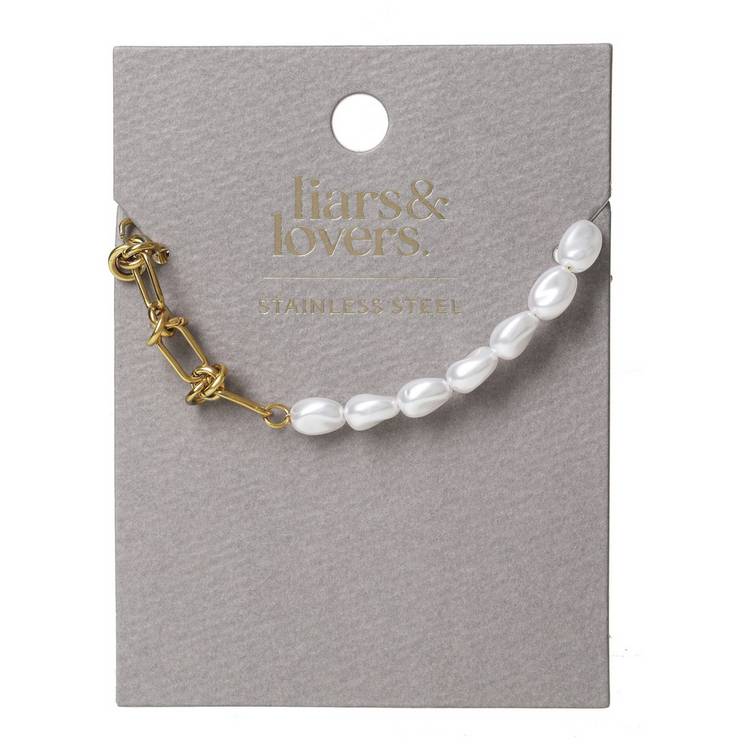 Liars & Lovers gold faux pearl bracelet 19cm, UK version