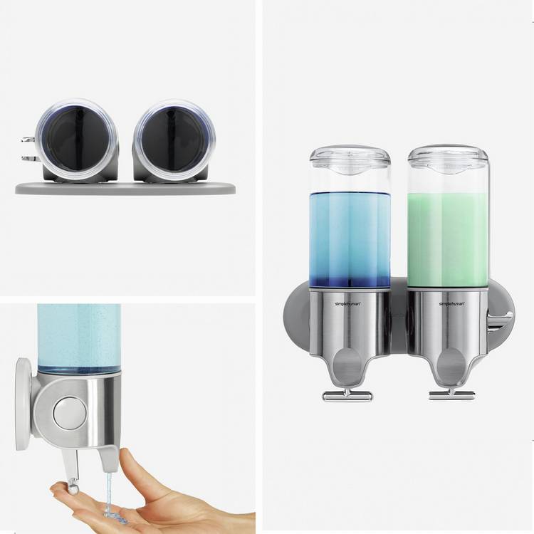 Simplehuman double wall mounted pump in stainless steel, UK version