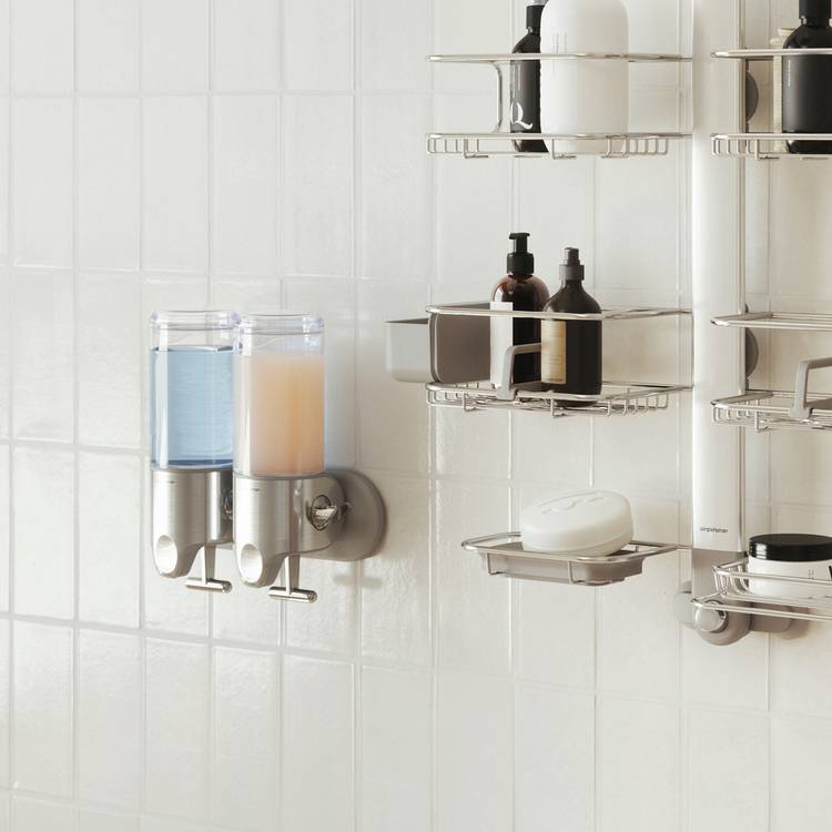 Simplehuman double wall mounted pump in stainless steel, UK version