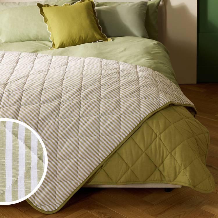 Habitat striped yarn dye bedspread olive 220x200cm (British brand)