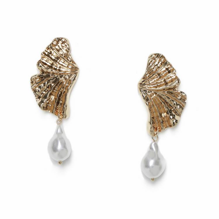 Freedom gold faux pearl drop earrings - British product