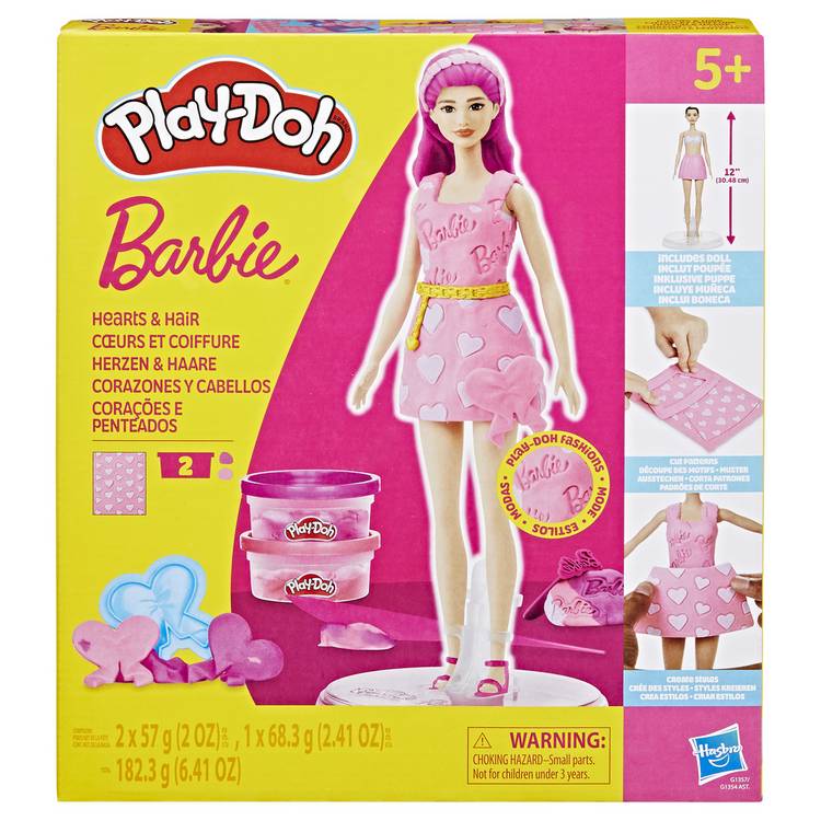 Play-Doh Barbie fashion kit Hearts and Hair with 2 tubs and 13 accessories (British brand)