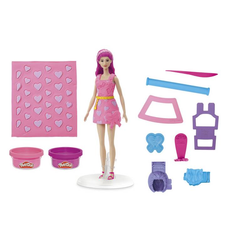 Play-Doh Barbie fashion kit Hearts and Hair with 2 tubs and 13 accessories (British brand)
