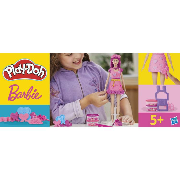 Play-Doh Barbie fashion kit Hearts and Hair with 2 tubs and 13 accessories (British brand)