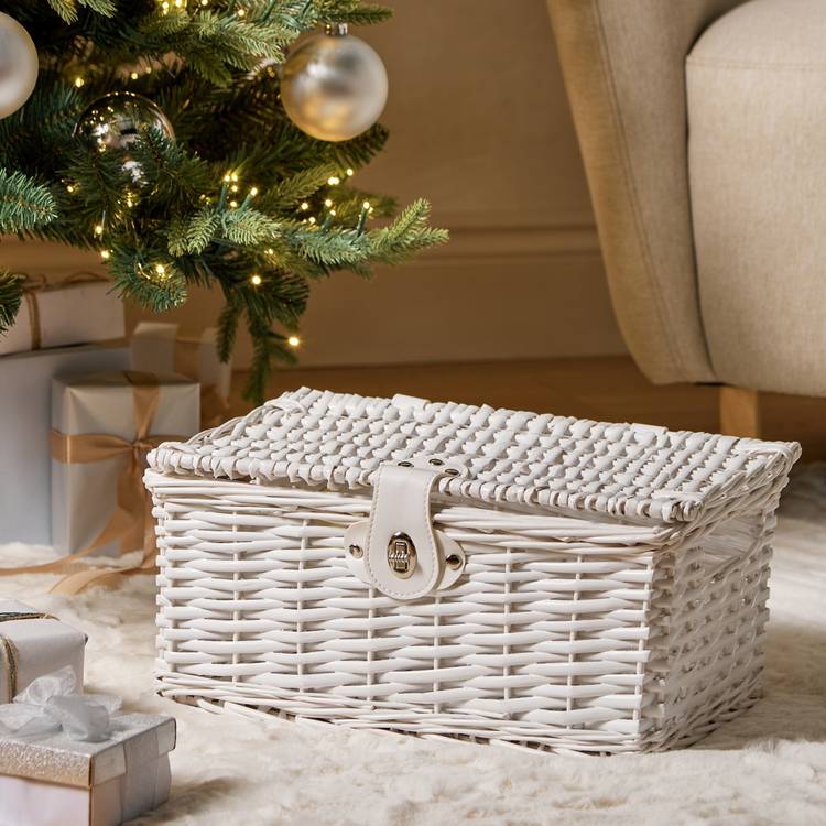 Argos Home white woven Christmas gift basket (British brand)