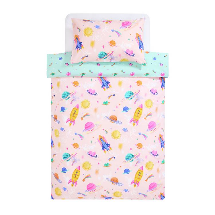 Habitat space girl pink reversible kids bedding set toddler (British brand)