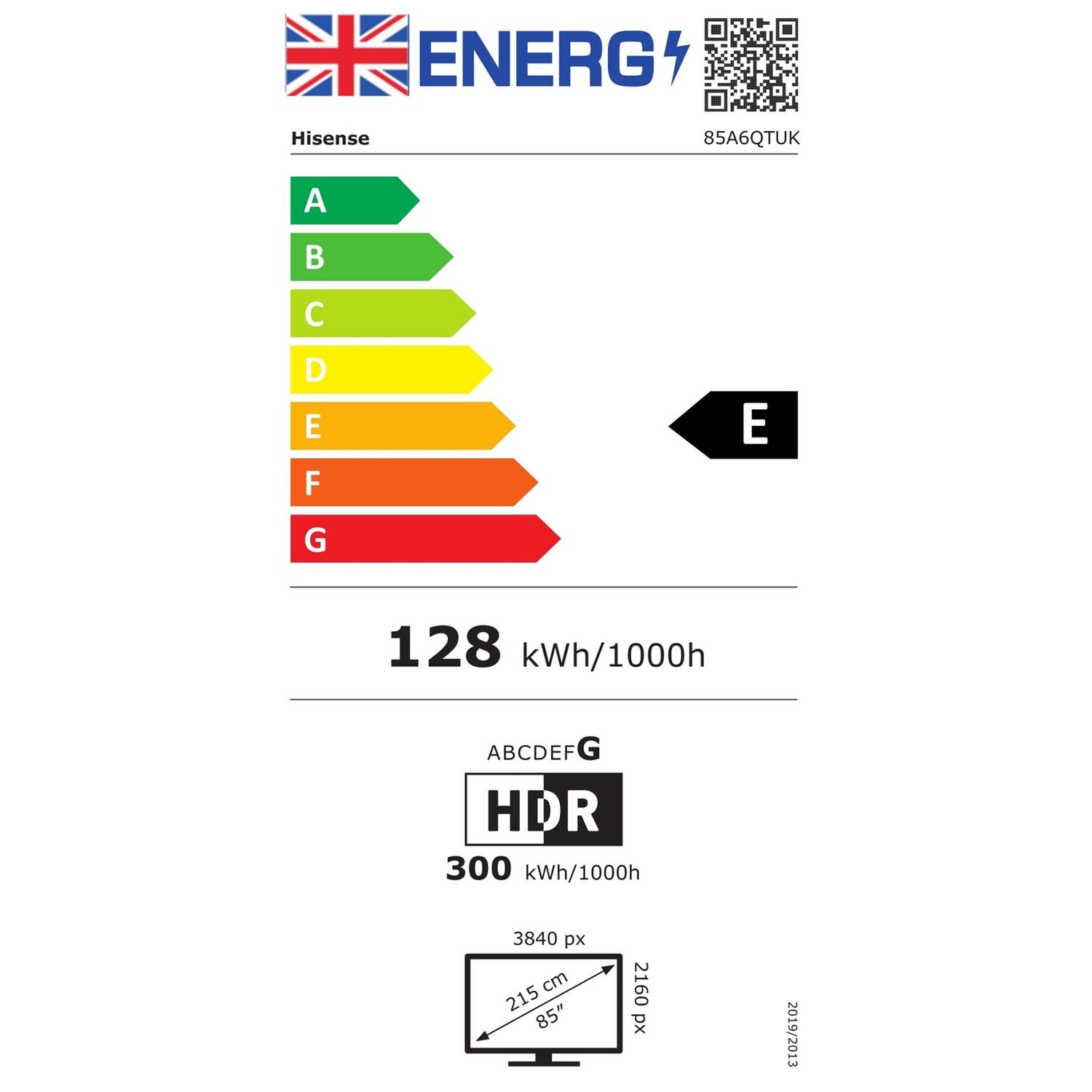 Hisense 85 inch 4K UHD Smart TV 85A6QTUK, imported from the UK