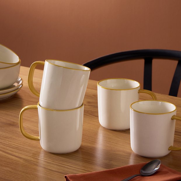 Argos Home stoneware mugs mustard rim set of 4 (British brand)