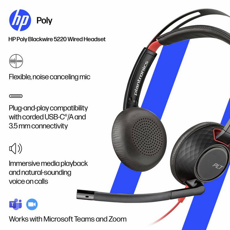HP Poly Blackwire 5220 USB-C headset, imported from the UK
