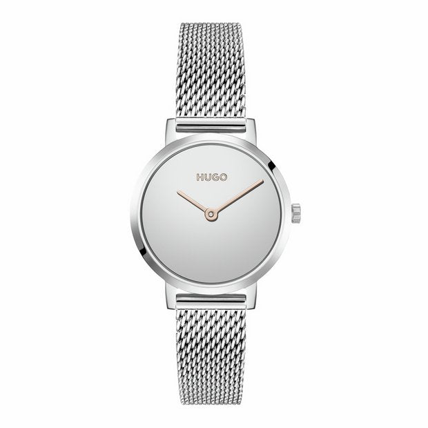 HUGO ladies silver watch with mesh strap 28mm, UK version