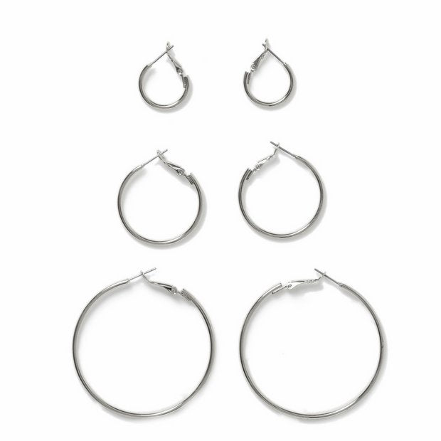 Freedom silver-tone hoop earrings set of 3 pairs, imported from the UK
