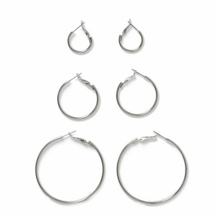 Freedom silver-tone hoop earrings set of 3 pairs, imported from the UK