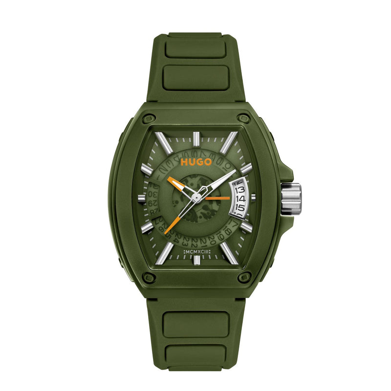 HUGO men's green silicone strap watch - British product