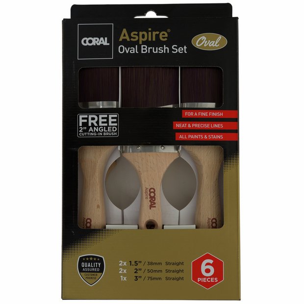 Coral Aspire oval paint brush set 6 pieces (British brand)
