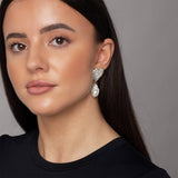 Freedom silver tone pave pearl heart stud earrings, imported from the UK