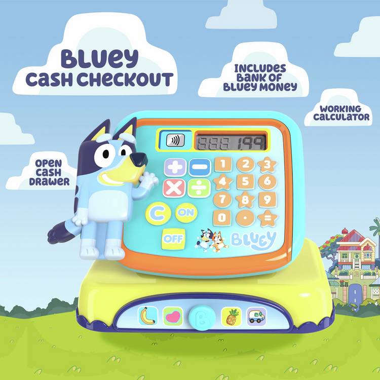 Bluey Cash Checkout toy with calculator, UK version