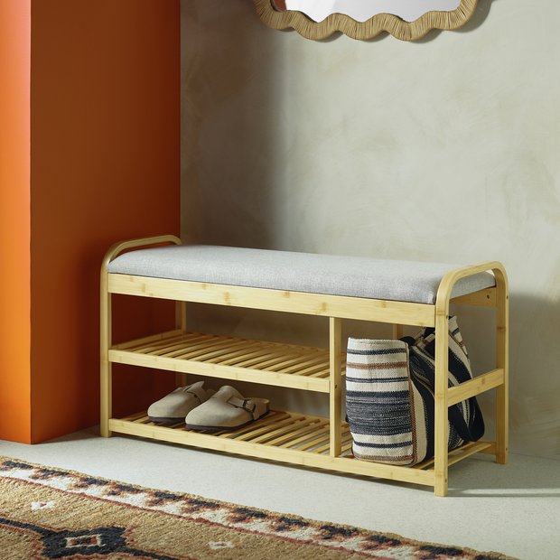 Habitat Apia natural shoe bench with cushioned seat (British brand)