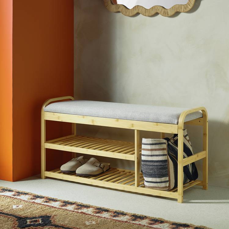 Habitat Apia natural shoe bench with cushioned seat (British brand)