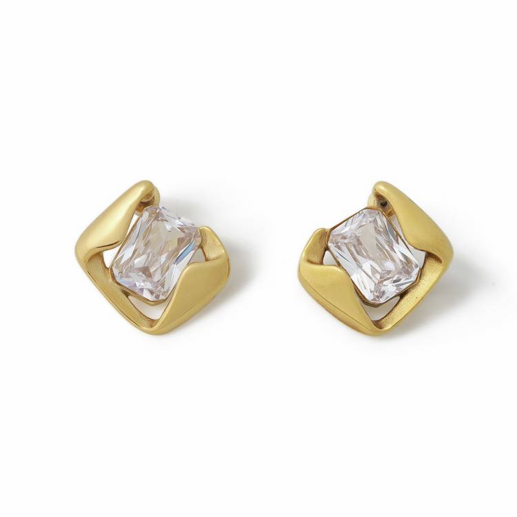Freedom gold-tone crystal square stud earrings, UK version