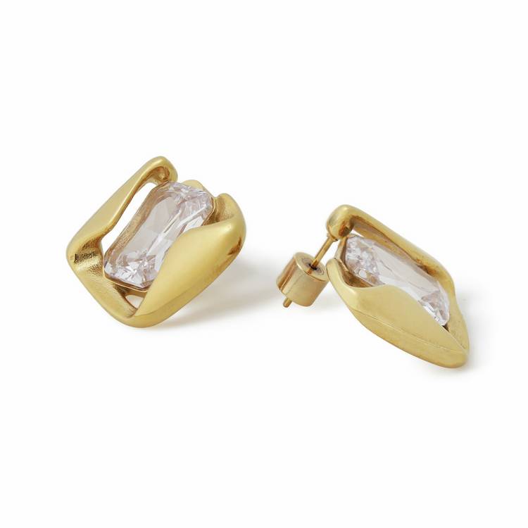 Freedom gold-tone crystal square stud earrings, UK version
