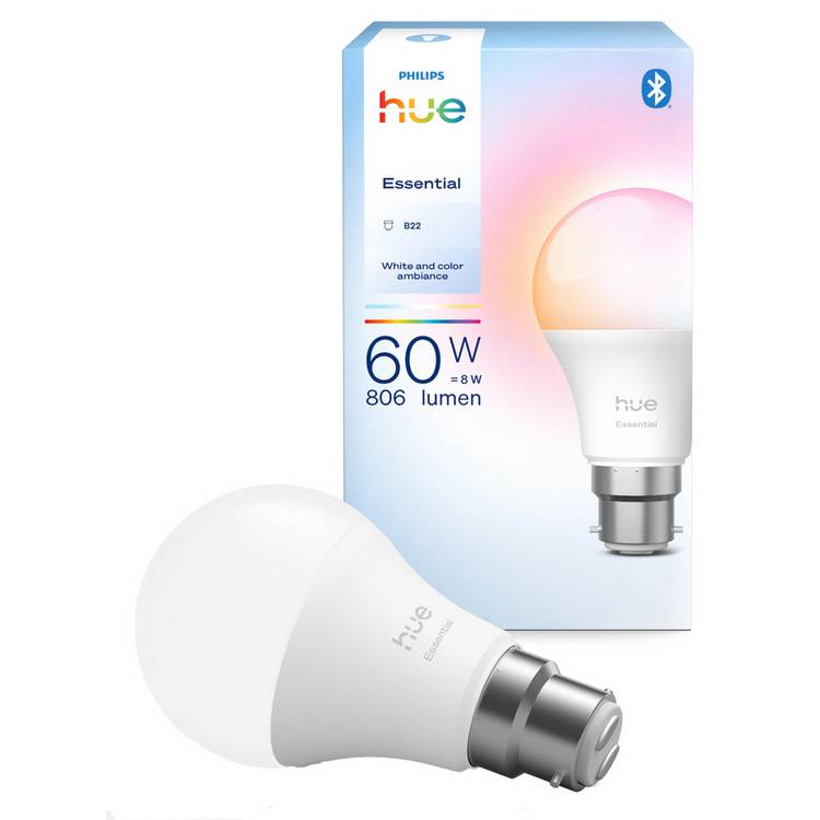 Philips Hue Essential B22 smart light bulb, pack of 1 (British brand)