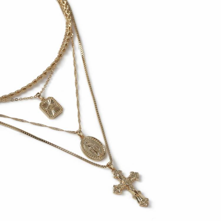 Revere gold-tone cross layered necklace 53cm - British product