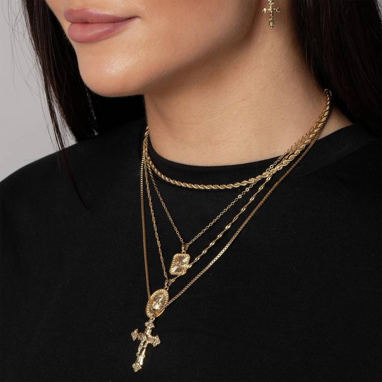 Revere gold-tone cross layered necklace 53cm - British product