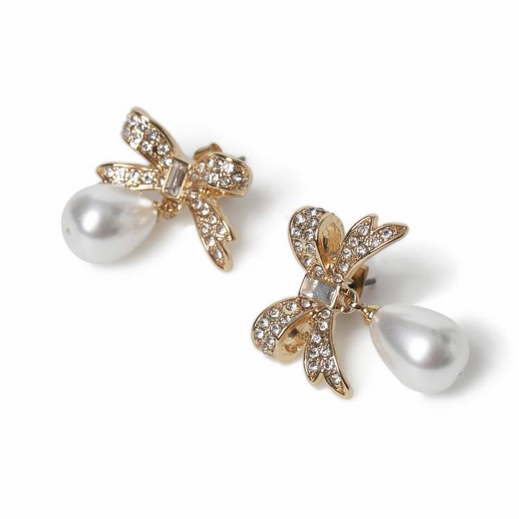 Freedom rhinestone bow pearl drop earrings, UK version