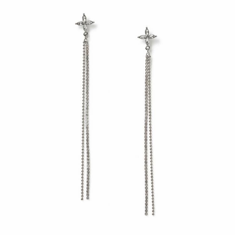 Freedom silver crystal long drop earrings 60mm, UK version