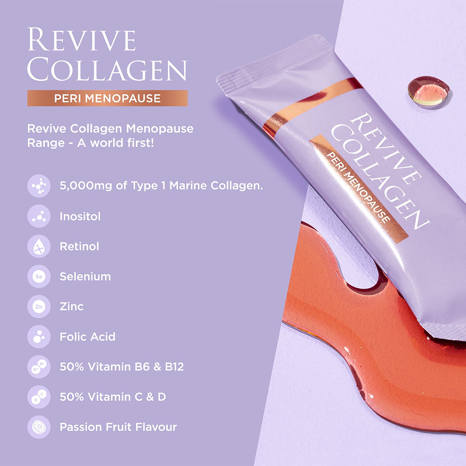 Revive Collagen Peri Menopause supplement 5,000mg 14-day supply, imported from the UK