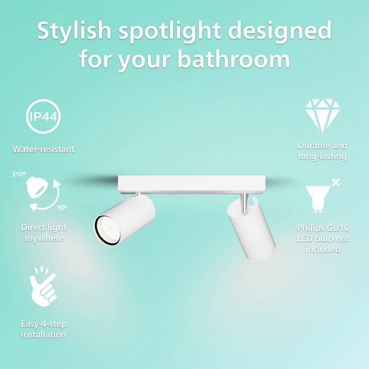 Philips Idris metal bathroom spotlight in white, imported from the UK
