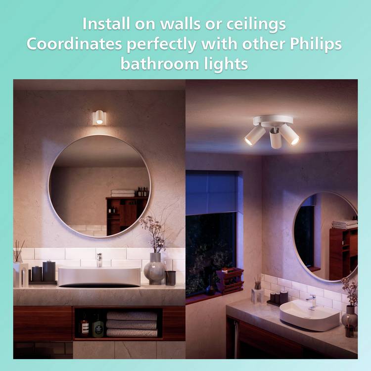 Philips Idris metal bathroom spotlight in white, imported from the UK