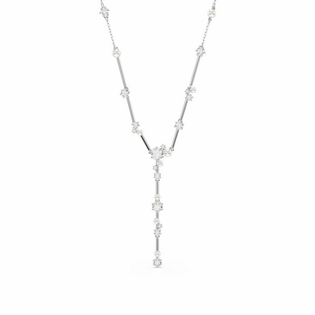 Swarovski rhodium-plated crystal pearl Y necklace 38cm - British product