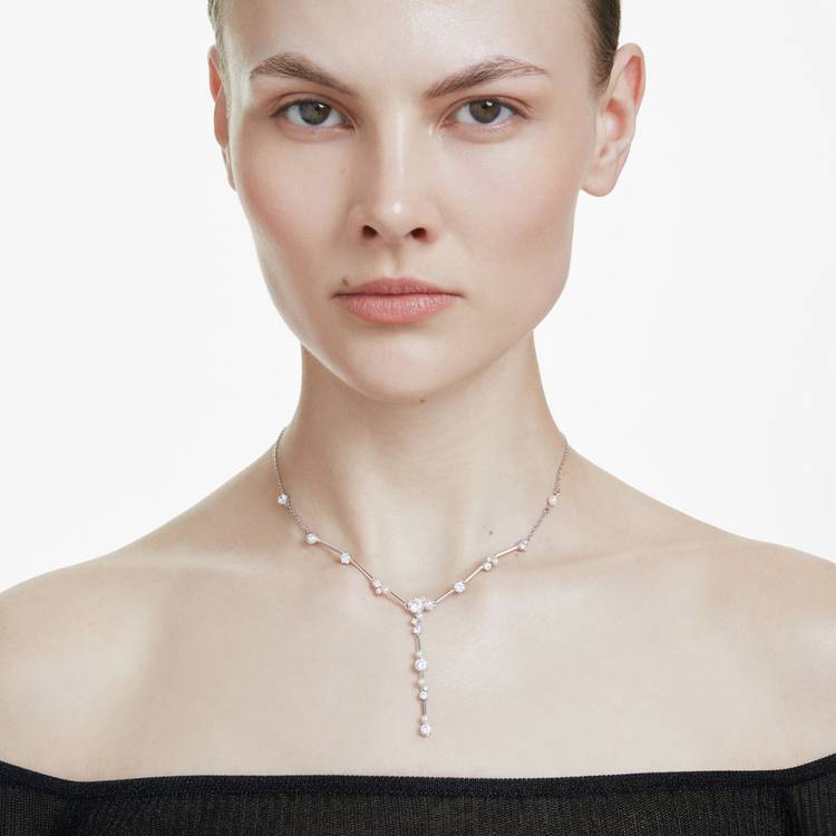Swarovski rhodium-plated crystal pearl Y necklace 38cm - British product