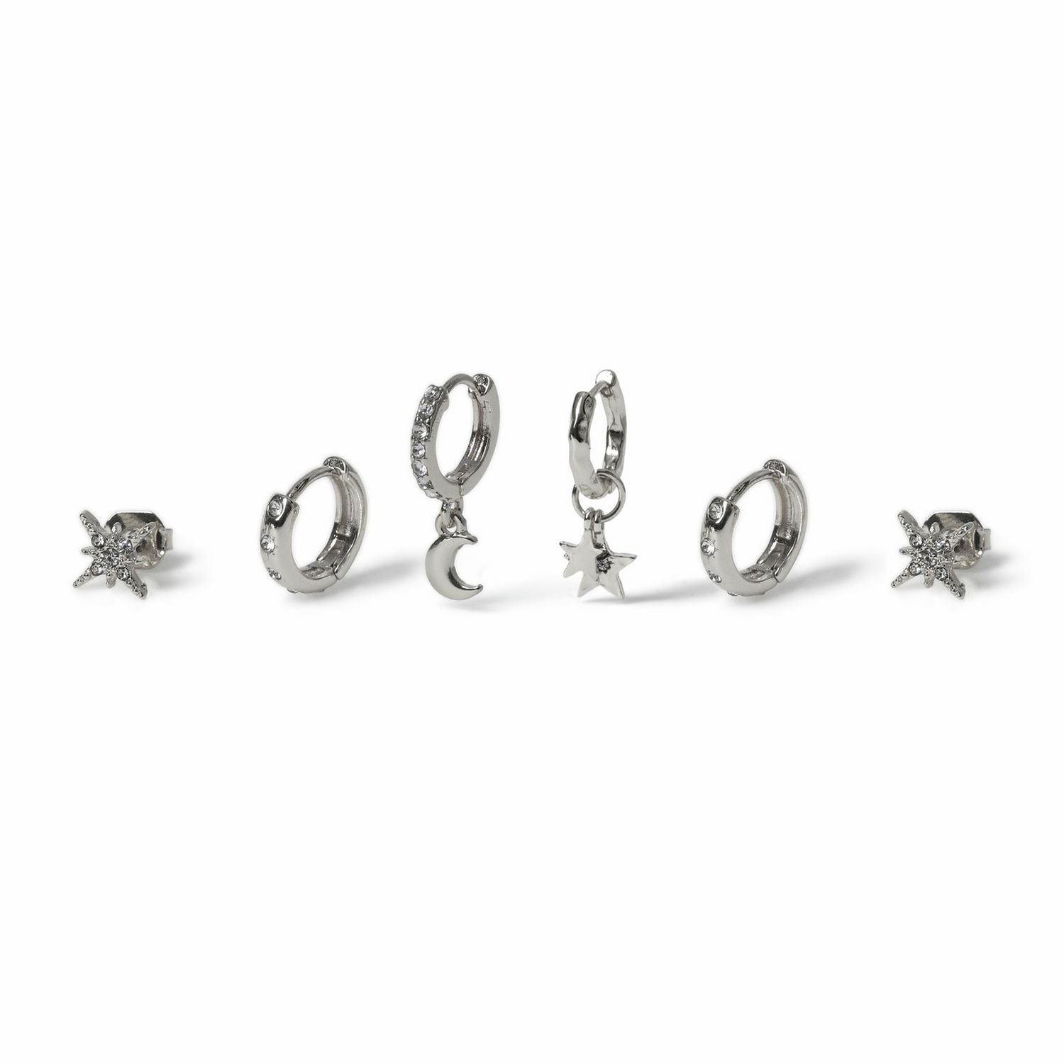 Freedom silver star moon earrings set of 6 - British product
