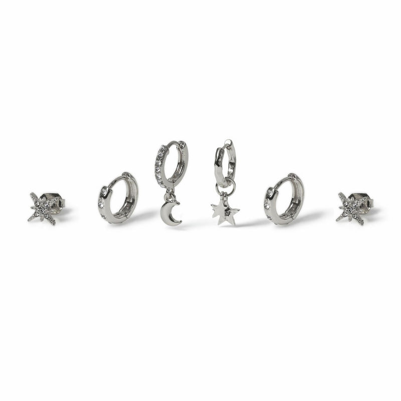Freedom silver star moon earrings set of 6 - British product