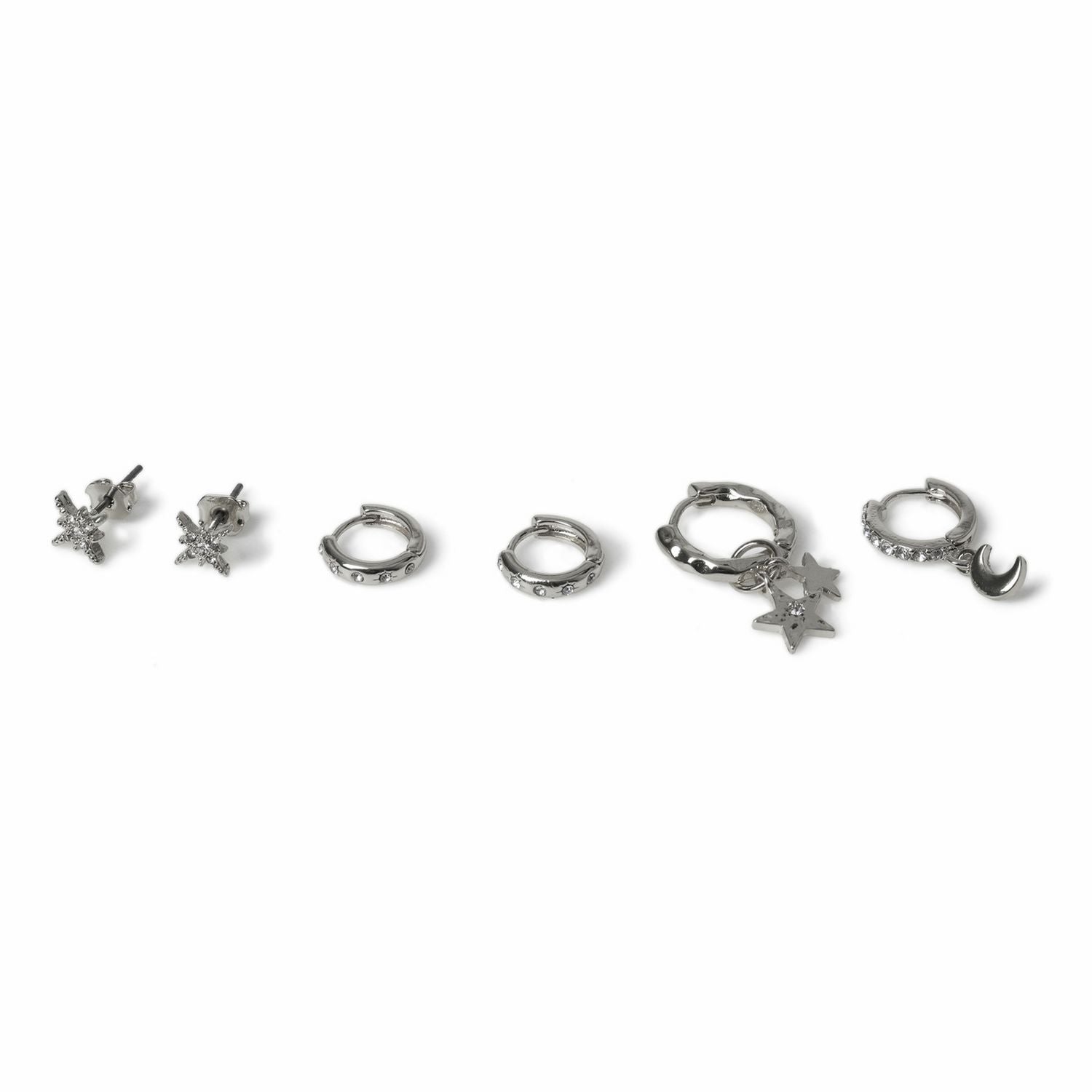 Freedom silver star moon earrings set of 6 - British product