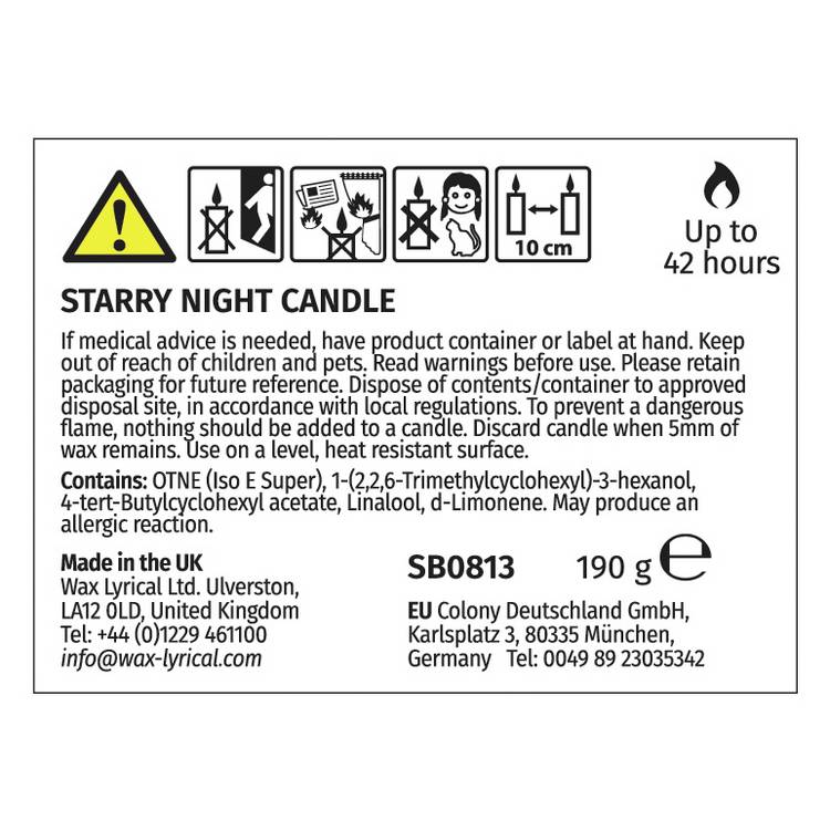 Wax Lyrical Starry Night candle 8.2cm - British product