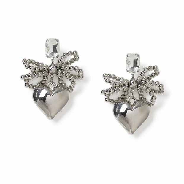Freedom bow heart drop earrings, imported from the UK